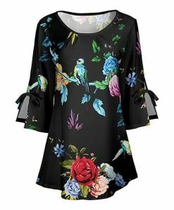 Lily | Black & Red Floral Bow-Sleeve Scoop Neck Tunic - Women