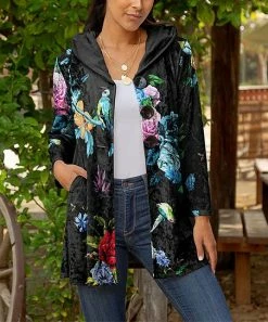 Lily | Black & Blue Floral Pocket Hooded Cardigan - Women