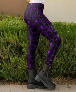 Lily | Purple & Black Heart Button-Accent Leggings - Plus