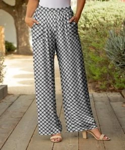 Lily | White & Black Plaid Pocket Wide-Leg Pant - Women