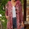 Lily | Pink & White Floral Velvet Button-Up Hooded Cardigan - Women & Plus