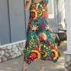 Lily | Turquoise & Yellow Floral Short-Sleeve Handkerchief Maxi Dress - Women