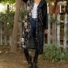 Lily | Black & Pink Floral Velvet Button-Up Duster - Women