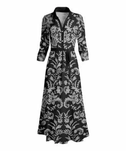 Lily | Black & White Floral Maxi Shirt Dress - Women