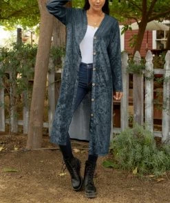 Lily | Blue Velvet Button-Up Duster - Plus