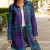 Lily | Purple & Turquoise Plaid Collared Longline Cardigan - Women