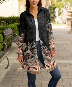Lily | Black & Pink Paisley Button Shacket - Women