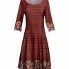 Lily | Red & Black Plaid Floral Boatneck A-Line Dress - Plus
