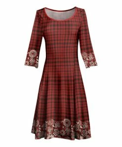 Lily | Red & Black Plaid Floral Boatneck A-Line Dress - Plus