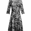 Lily | Black & White Floral Boatneck A-Line Dress - Plus