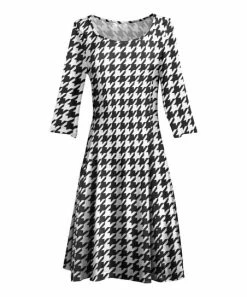 Lily | White & Black Houndstooth Boatneck A-Line Dress - Women & Plus