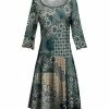 Lily | Teal & Beige Floral Patchwork Boatneck A-Line Dress - Women