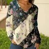 Lily | Cream & Black Floral V-Neck Long-Sleeve Tunic - Women & Plus