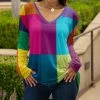 Lily | Purple Multicolor Color Block V-Neck Long-Sleeve Tunic - Plus