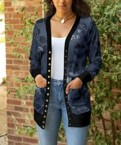 Lily | Blue & Black Leopard Pocket Snap-Up Cardigan - Women & Plus