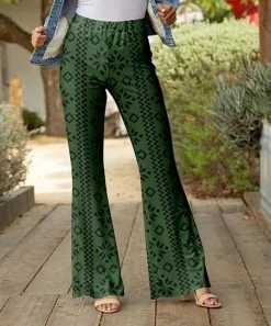 Lily | Black & Green Geometric Flare Pants - Plus