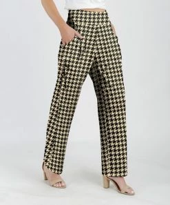 Lily | Beige & Black Houndstooth Straight-Leg Pants - Women