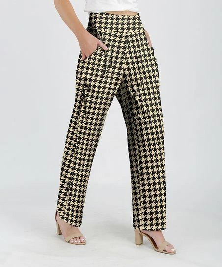 Lily | Beige & Black Houndstooth Straight-Leg Pants - Women 1 Lily | Beige & Black Houndstooth Straight-Leg Pants - Women