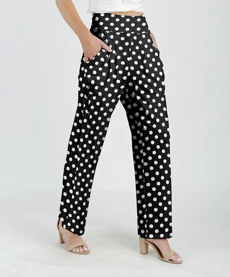 Lily | Black & White Polka Dot Straight-Leg Pants - Plus 1 Lily | Black & White Polka Dot Straight-Leg Pants - Plus