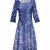 Lily | Light Blue & Blue Leaf Ombré Boatneck A-Line Dress - Women