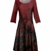 Lily | Red & Black Paisley Floral Boatneck A-Line Dress - Women