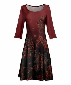 Lily | Red & Black Paisley Floral Boatneck A-Line Dress - Women