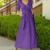 Lily | Purple & Lavender Pocket Tie-Waist Surplice Maxi Dress - Plus