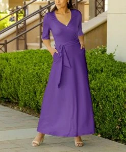 Lily | Purple & Lavender Pocket Tie-Waist Surplice Maxi Dress - Plus