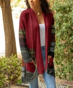 Lily | Red & Gray Pocket Open Cardigan - Women