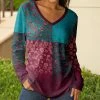 Lily | Purple & Teal Floral Color Block V-Neck Long-Sleeve Tunic - Women