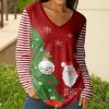 Lily | Red & Green Festive Tree Long-Sleeve V-Neck Tunic - Plus