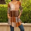 Lily | Rust & Brown Geometric Patchwork Pocket Scoop Neck Tunic - Plus