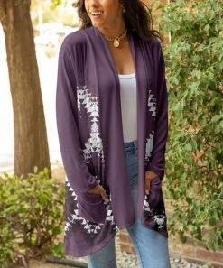 Lily | Purple & White Geometric Open Cardigan - Women & Plus