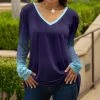 Lily | Purple & Aqua Ombré Long-Sleeve V-Neck Tunic - Women