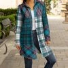 Lily | Teal & White Plaid Button-Up Jacket - Plus