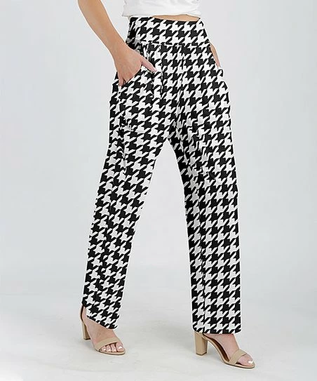 Lily | Black & White Houndstooth Pocket Straight-Leg Pants - Women & Plus 1 Lily | Black & White Houndstooth Pocket Straight-Leg Pants - Women & Plus