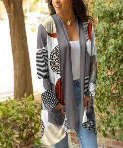Lily | Gray & White Abstract Dot Pocket Open Cardigan - Women & Plus