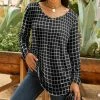 Lily | Black & White Windowpane Long-Sleeve V-Neck Tunic - Plus