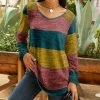 Lily | Pink & Green Stripe Long-Sleeve V-Neck Tunic - Plus