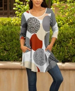 Lily | White & Rust Abstract Dot Pocket Scoop Neck Tunic - Women & Plus