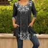 Lily | Gray & White Damask Pocket Scoop Neck Tunic - Women & Plus