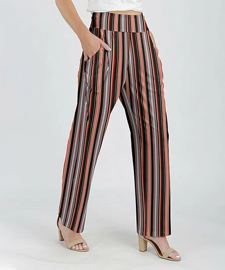 Lily | Red & Black Stripe Pocket Straight-Leg Pants - Women 1 Lily | Red & Black Stripe Pocket Straight-Leg Pants - Women