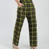 Lily | Black & Olive Plaid Pocket Straight-Leg Pants - Women