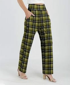 Lily | Black & Olive Plaid Pocket Straight-Leg Pants - Women