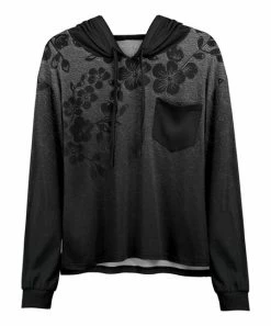 Lily | Black & Gray Floral Contrast Pocket Hoodie - Women