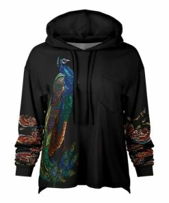 Lily | Black & Blue Peacock Contrast Pocket Hoodie - Plus