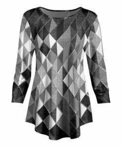 Lily | Gray & White Geometric Curved-Hem Tunic - Plus