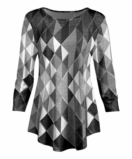 Lily | Gray & White Geometric Curved-Hem Tunic - Plus 1 Lily | Gray & White Geometric Curved-Hem Tunic - Plus