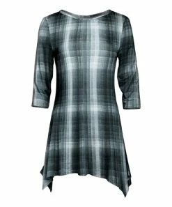 Lily | Teal & White Plaid Flannel-Print Handkerchief Tunic - Women