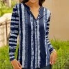 Lily | Navy & White Abstract Stripe Button-Front Top - Plus